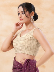 Cotton Zari Threadwork V Neck Blouse