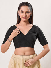 Zigzag Crocheo Elbow Sleeves Blouse