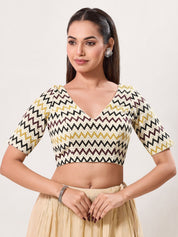 Zigzag Crocheo Elbow Sleeves Blouse