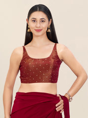 Sleeveless Tissue Butti Round Neck Blouse