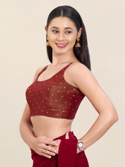 Sleeveless Tissue Butti Round Neck Blouse