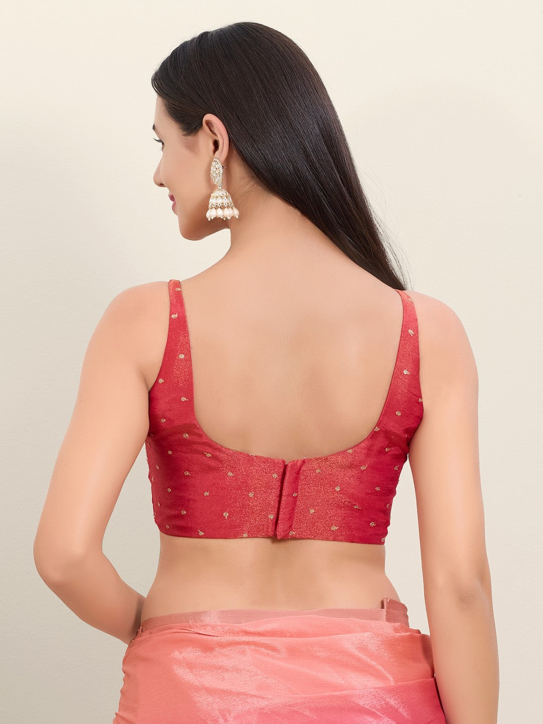 Sleeveless Tissue Butti Round Neck Blouse