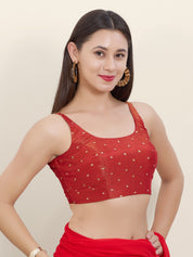 Sleeveless Tissue Butti Round Neck Blouse