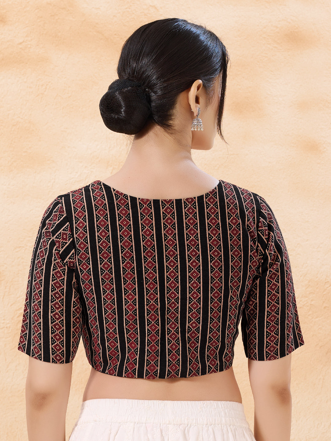 Cotton Stripe High Neck Blouse