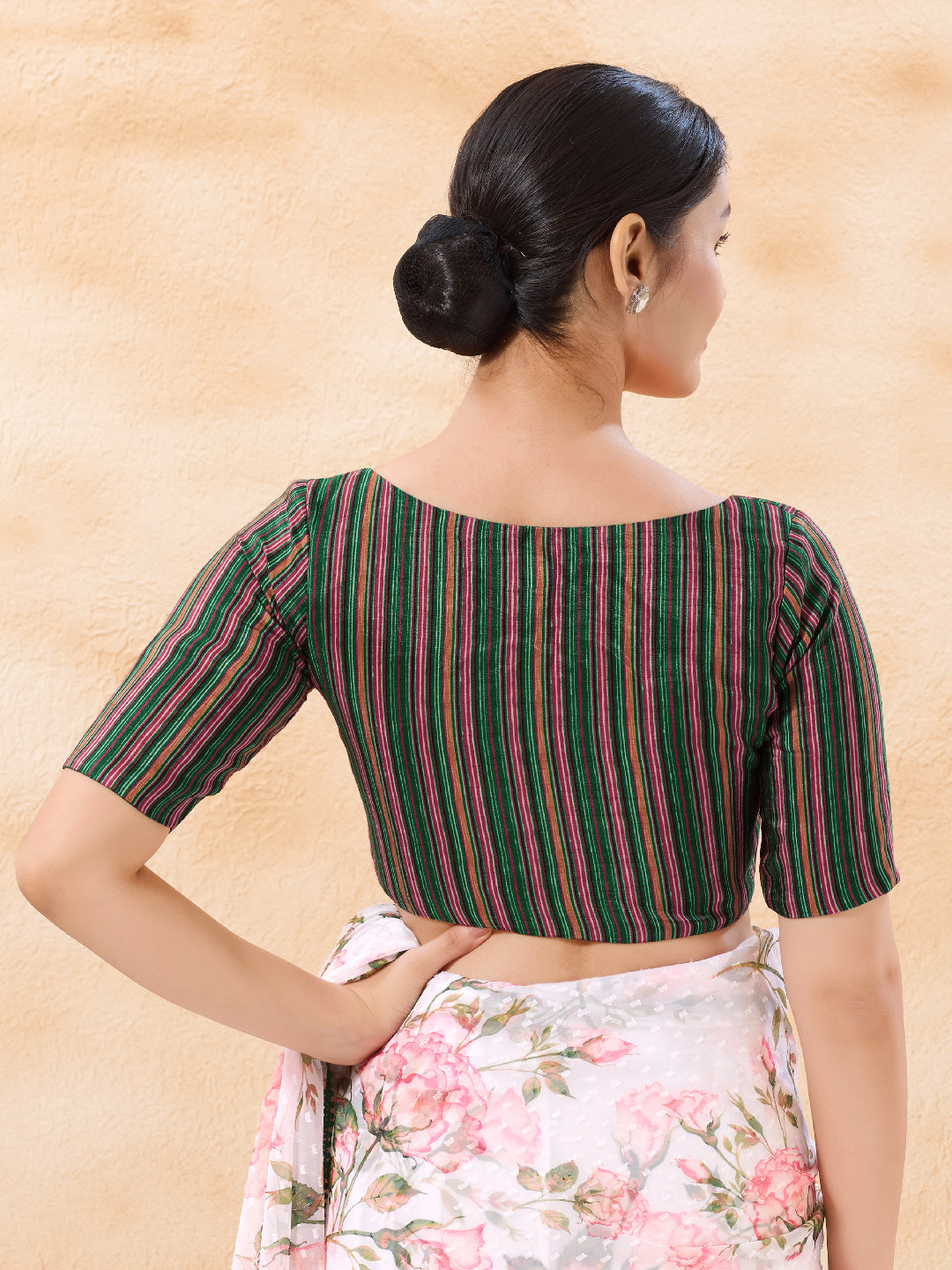Vamas Stripe Printed High Neck Blouse