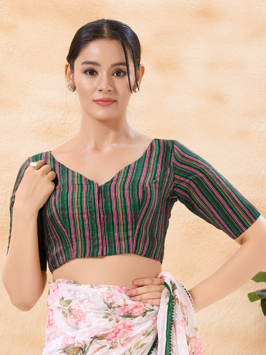 Vamas Stripe Printed High Neck Blouse