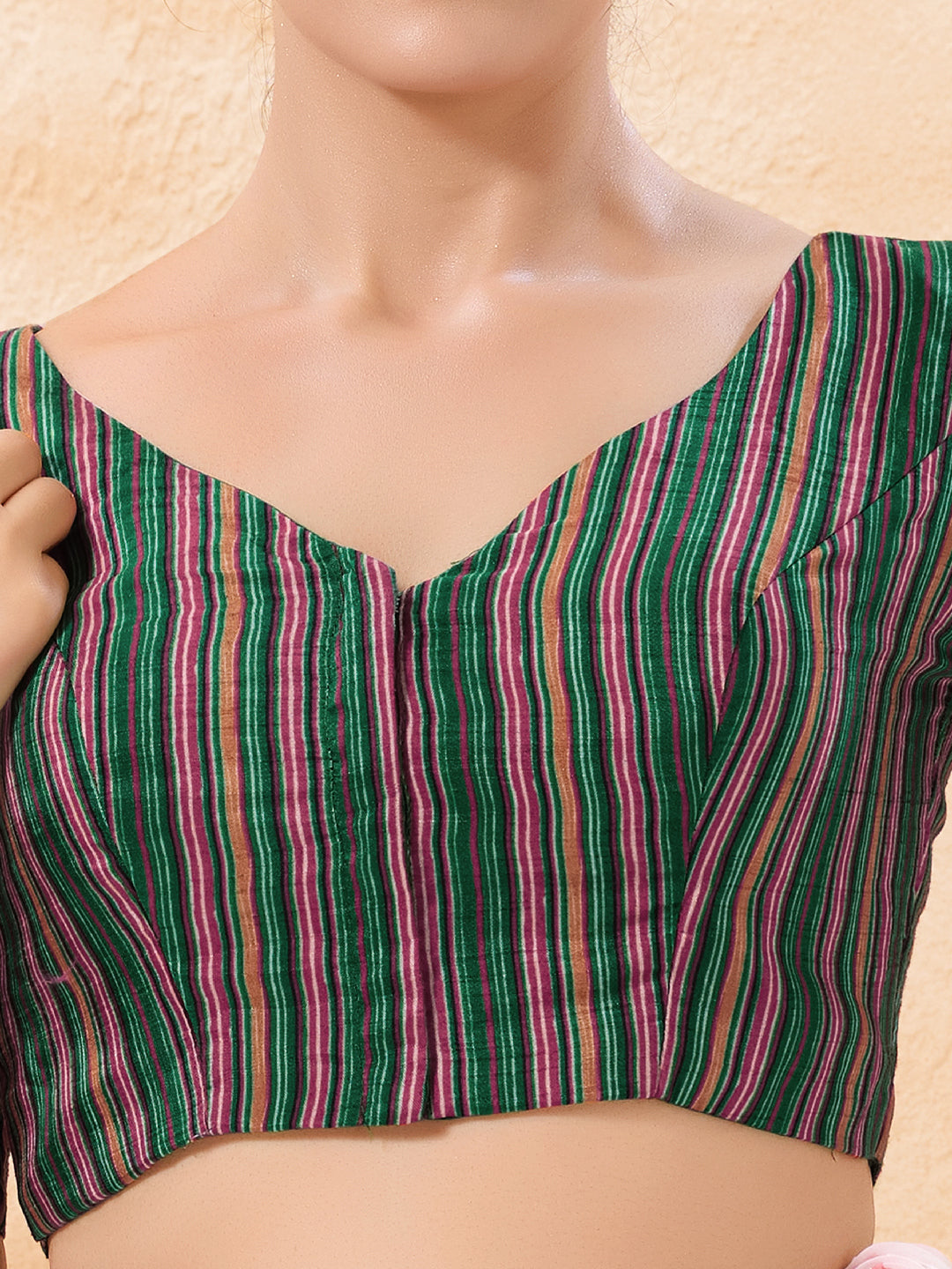 Vamas Stripe Printed High Neck Blouse