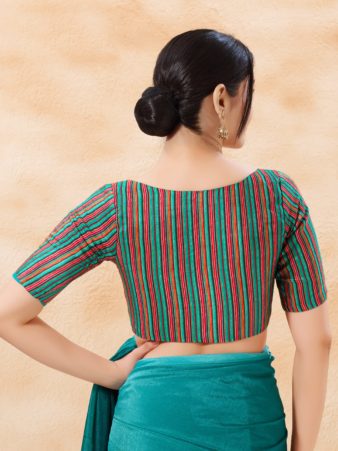 Vamas Stripe Printed High Neck Blouse