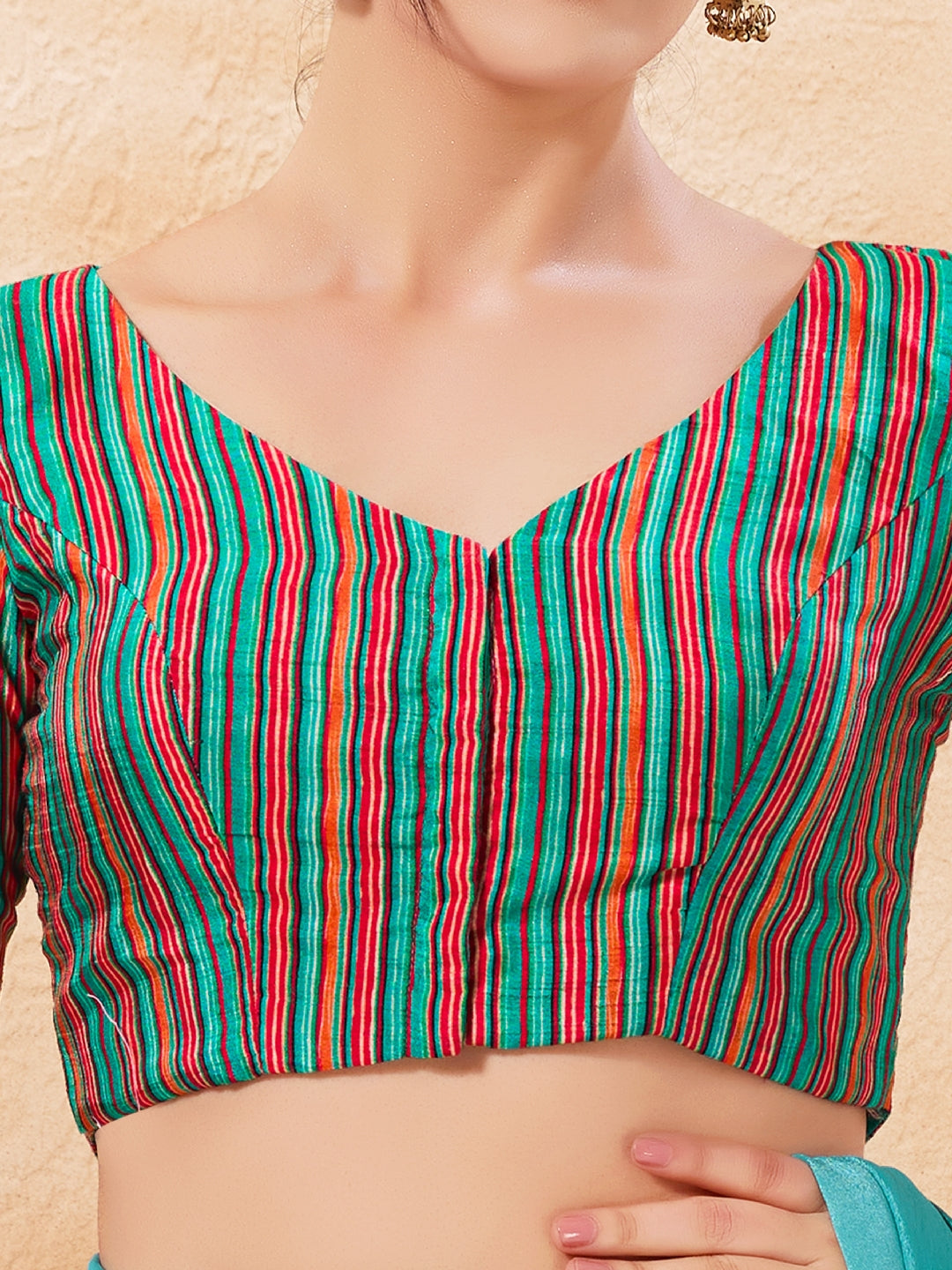 Vamas Stripe Printed High Neck Blouse