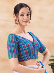 Vamas Stripe Printed High Neck Blouse