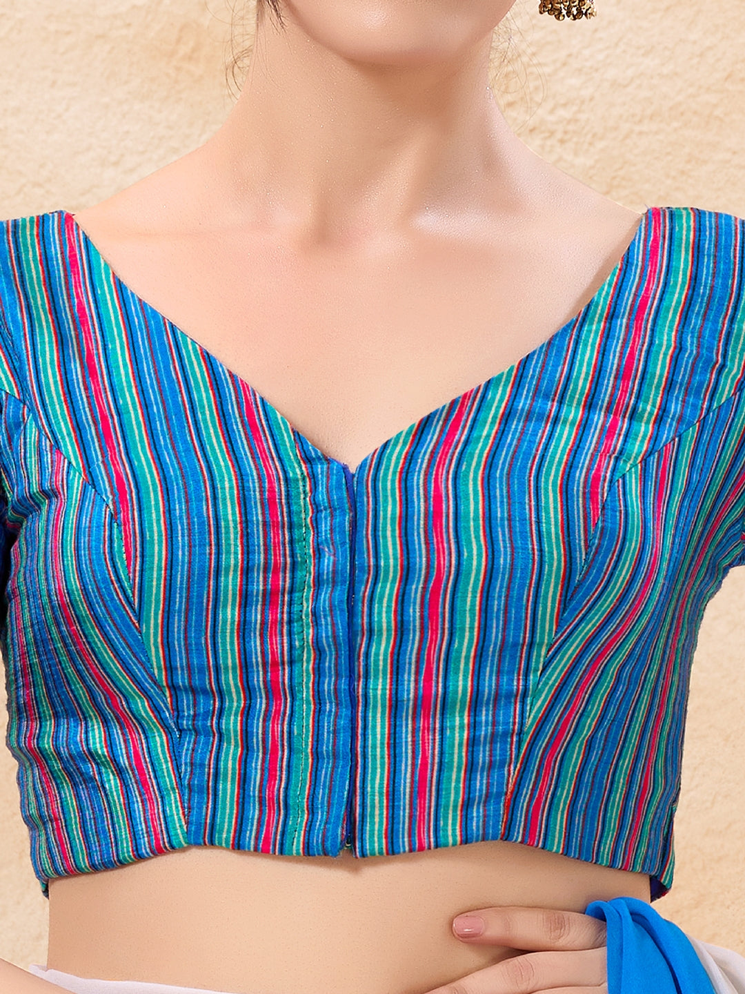 Vamas Stripe Printed High Neck Blouse