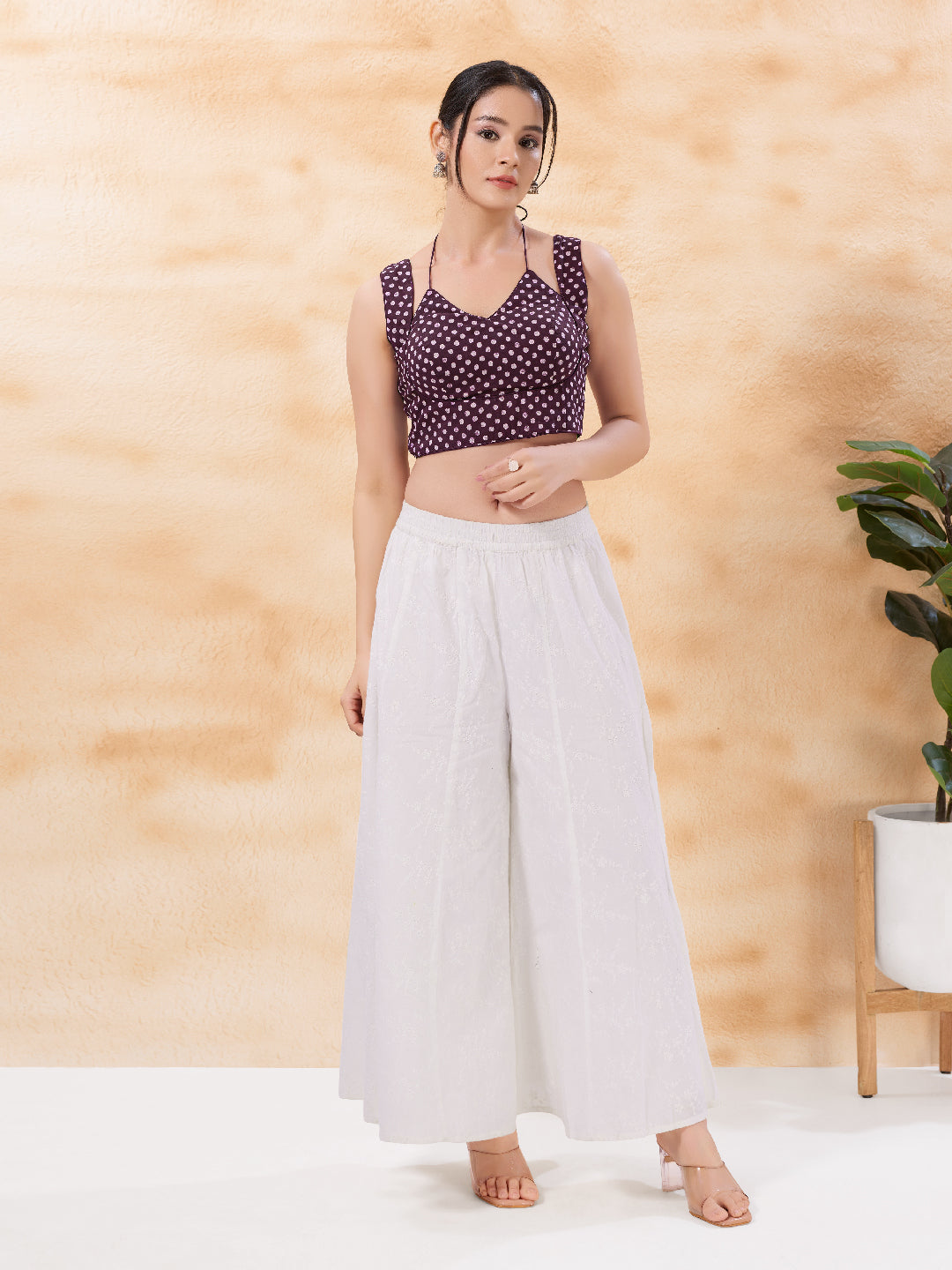 Vamas Dual Neck Polka Dots Cotton Sleeveless Blouse