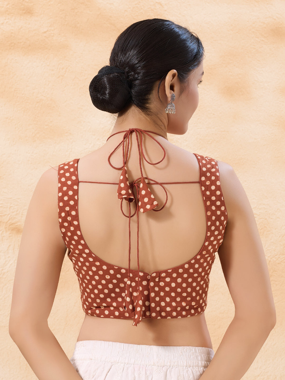 Vamas Dual Neck Polka Dots Cotton Sleeveless Blouse