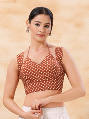 Vamas Dual Neck Polka Dots Cotton Sleeveless Blouse