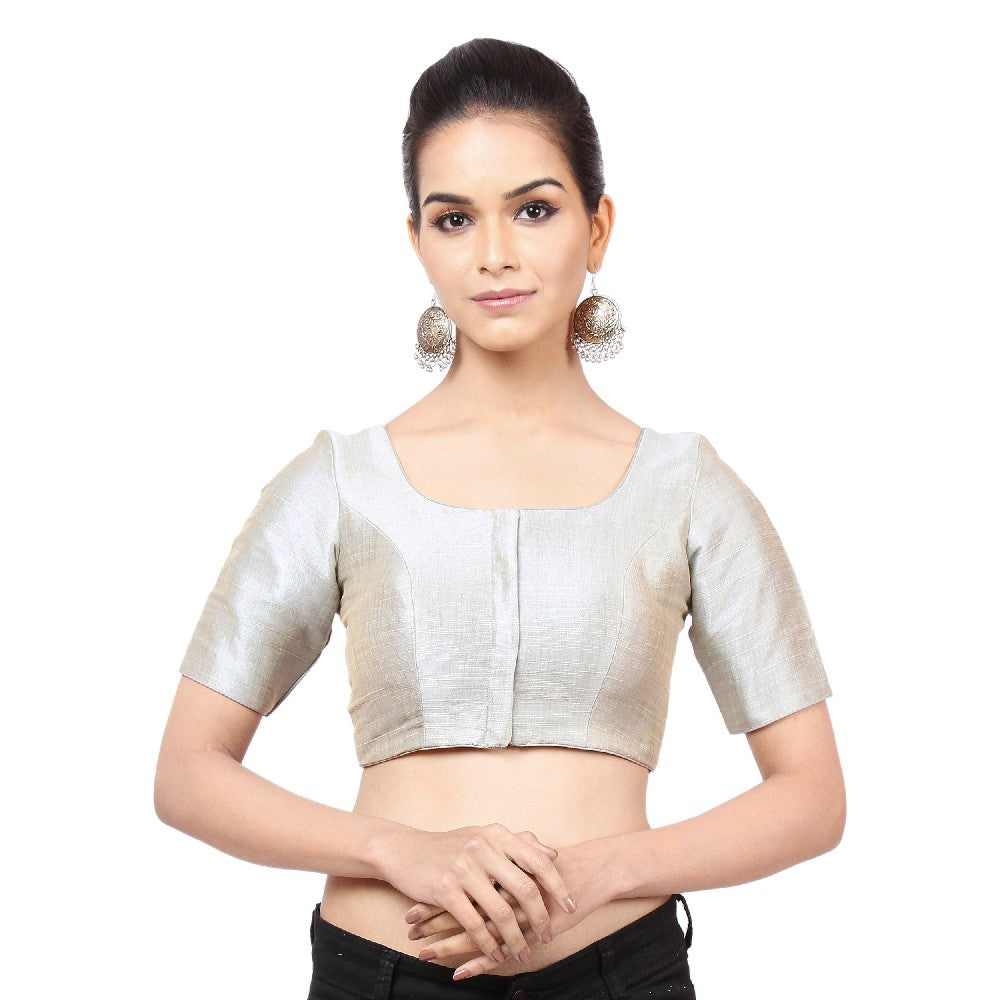 Vamas Mulbury Silk Round Neck Elbow Length Blouse