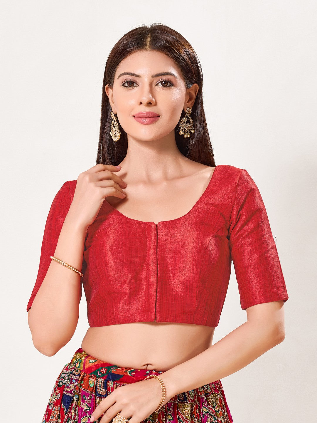 Vamas Mulbury Silk Round Neck Elbow Length Blouse