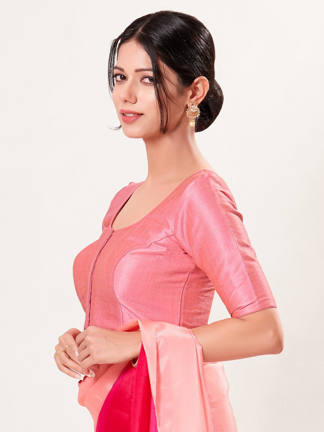 Vamas Mulbury Silk Round Neck Elbow Length Blouse