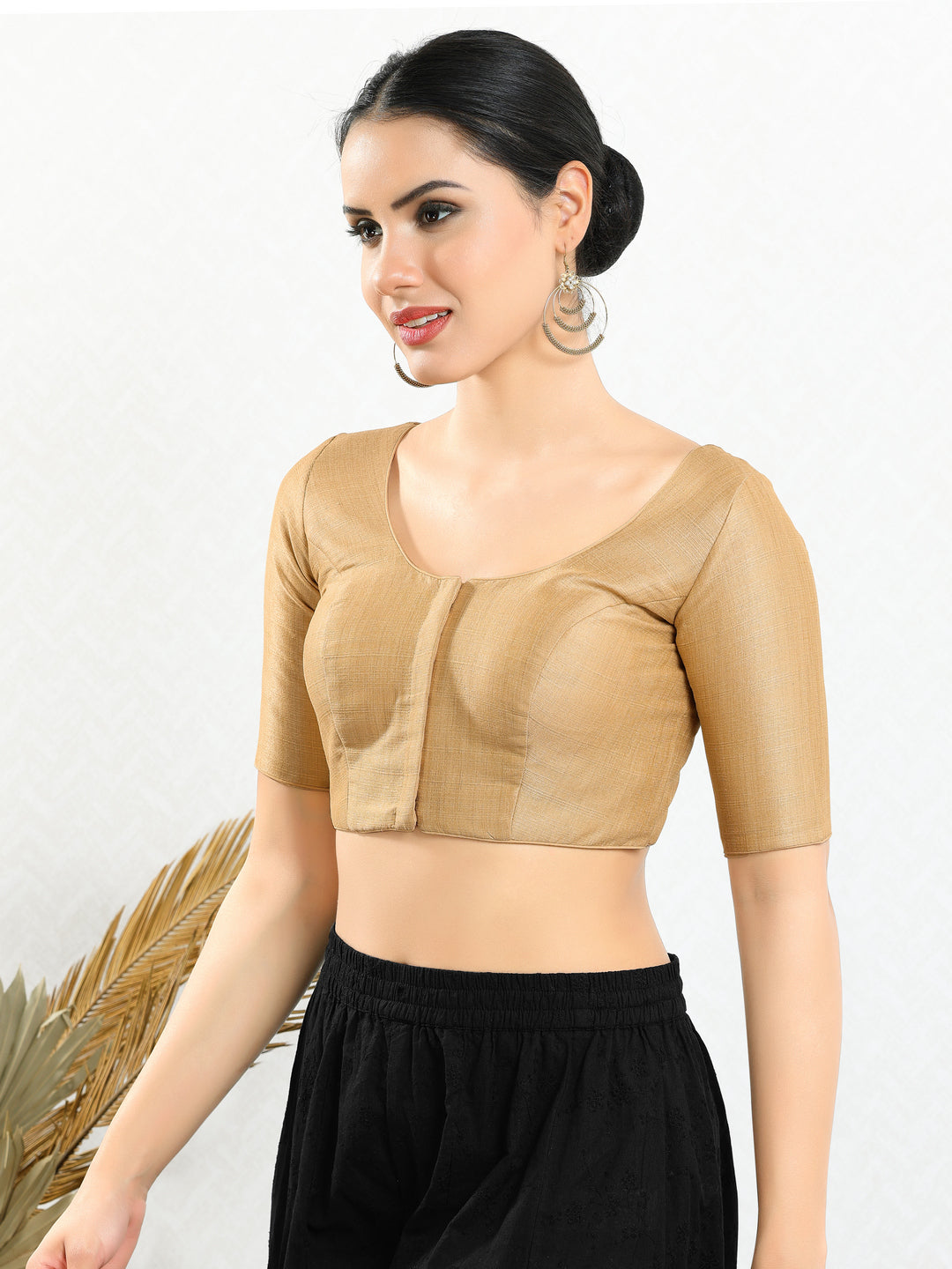 Vamas Mulbury Silk Round Neck Elbow Length Blouse