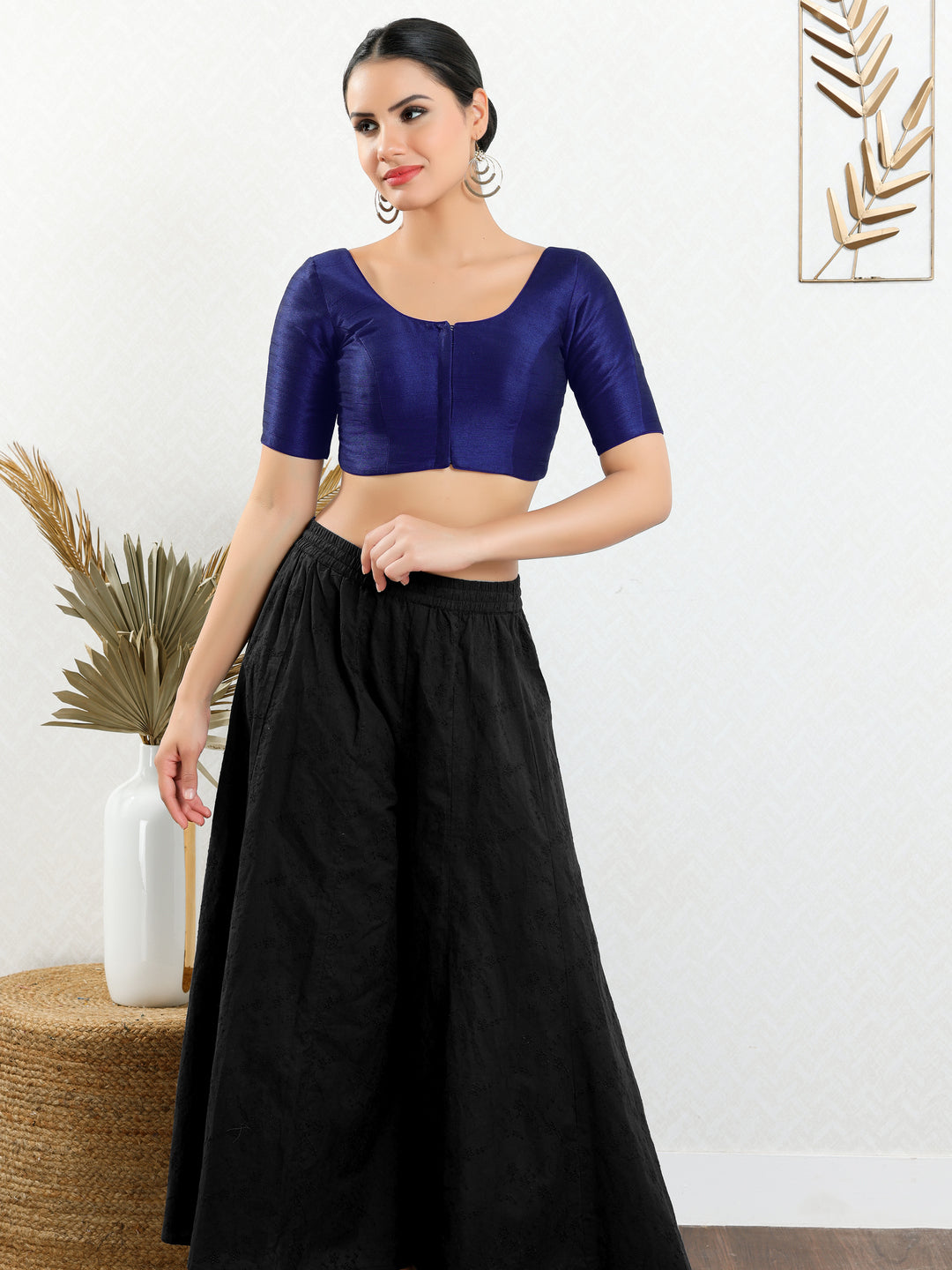 Vamas Mulbury Silk Round Neck Elbow Length Blouse
