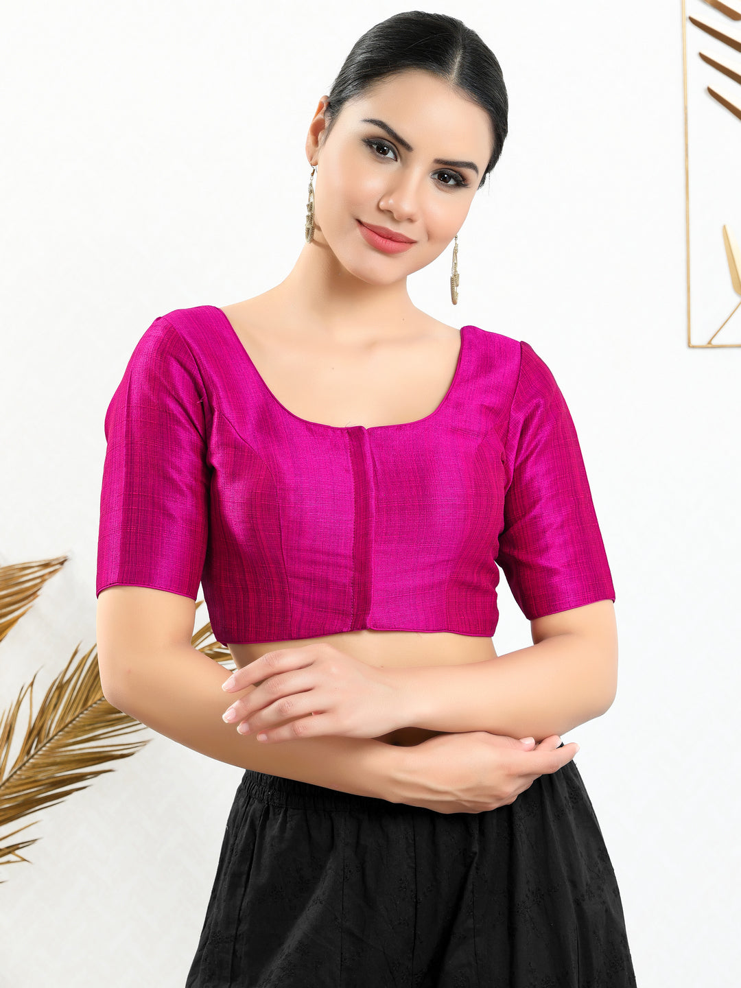 Vamas Mulbury Silk Round Neck Elbow Length Blouse