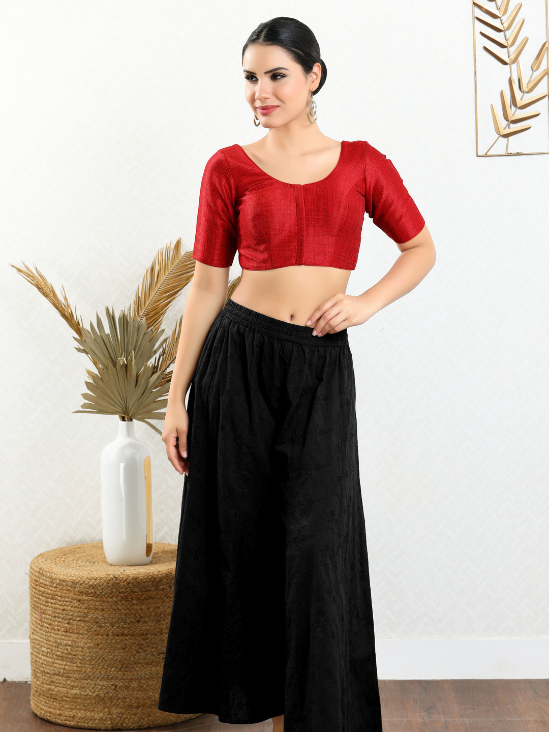 Vamas Mulbury Silk Round Neck Elbow Length Blouse