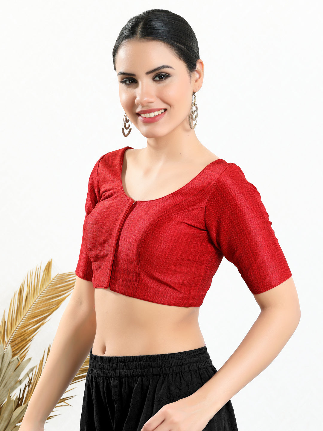 Vamas Mulbury Silk Round Neck Elbow Length Blouse