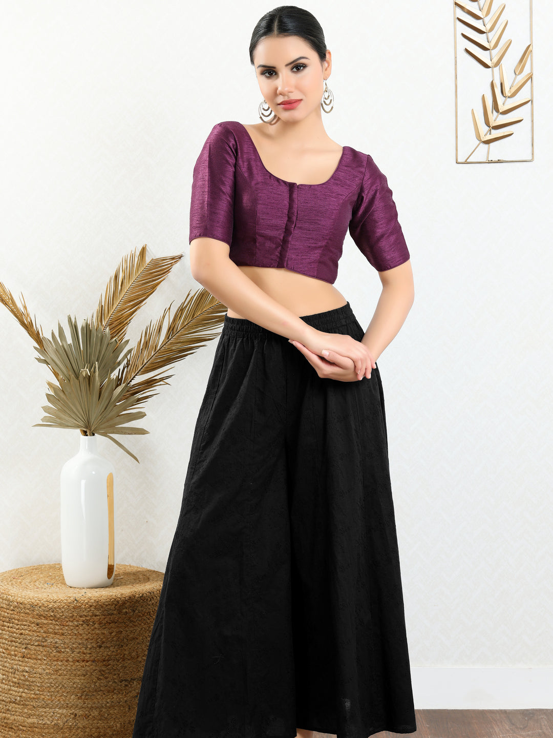 Vamas Mulbury Silk Round Neck Elbow Length Blouse