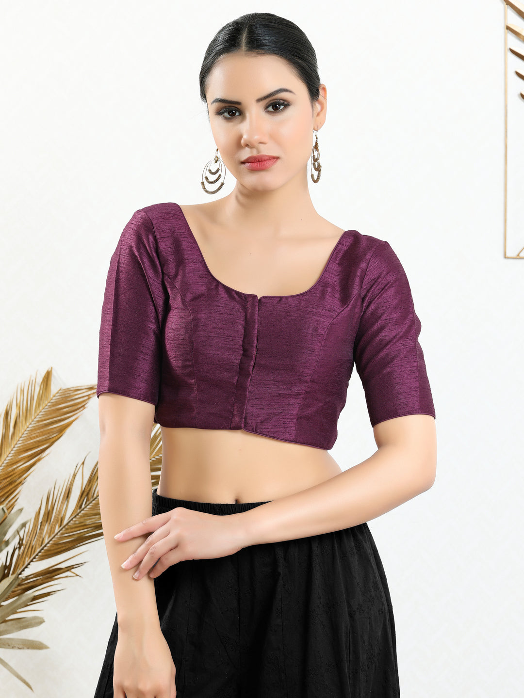Vamas Mulbury Silk Round Neck Elbow Length Blouse