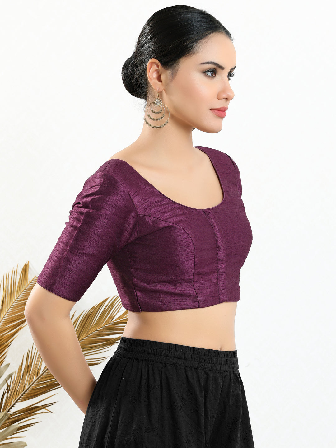 Vamas Mulbury Silk Round Neck Elbow Length Blouse