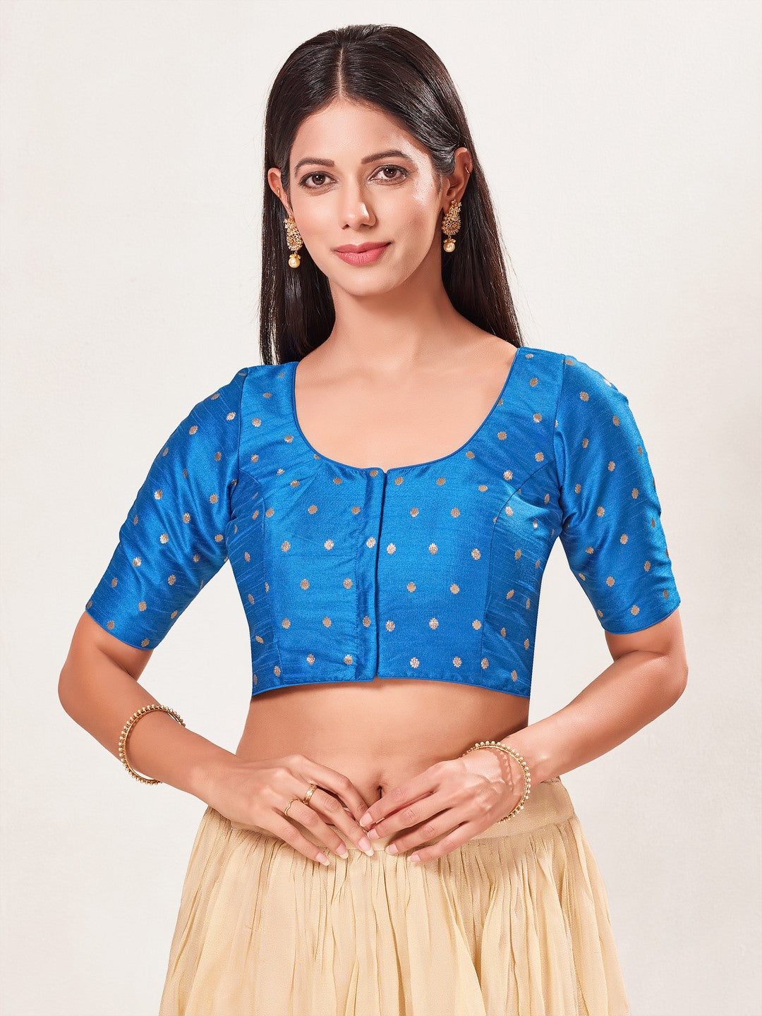 Vamas Polka Dots Slub Silk Round Neck Blouse