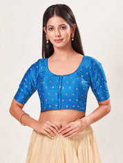 Vamas Polka Dots Slub Silk Round Neck Blouse