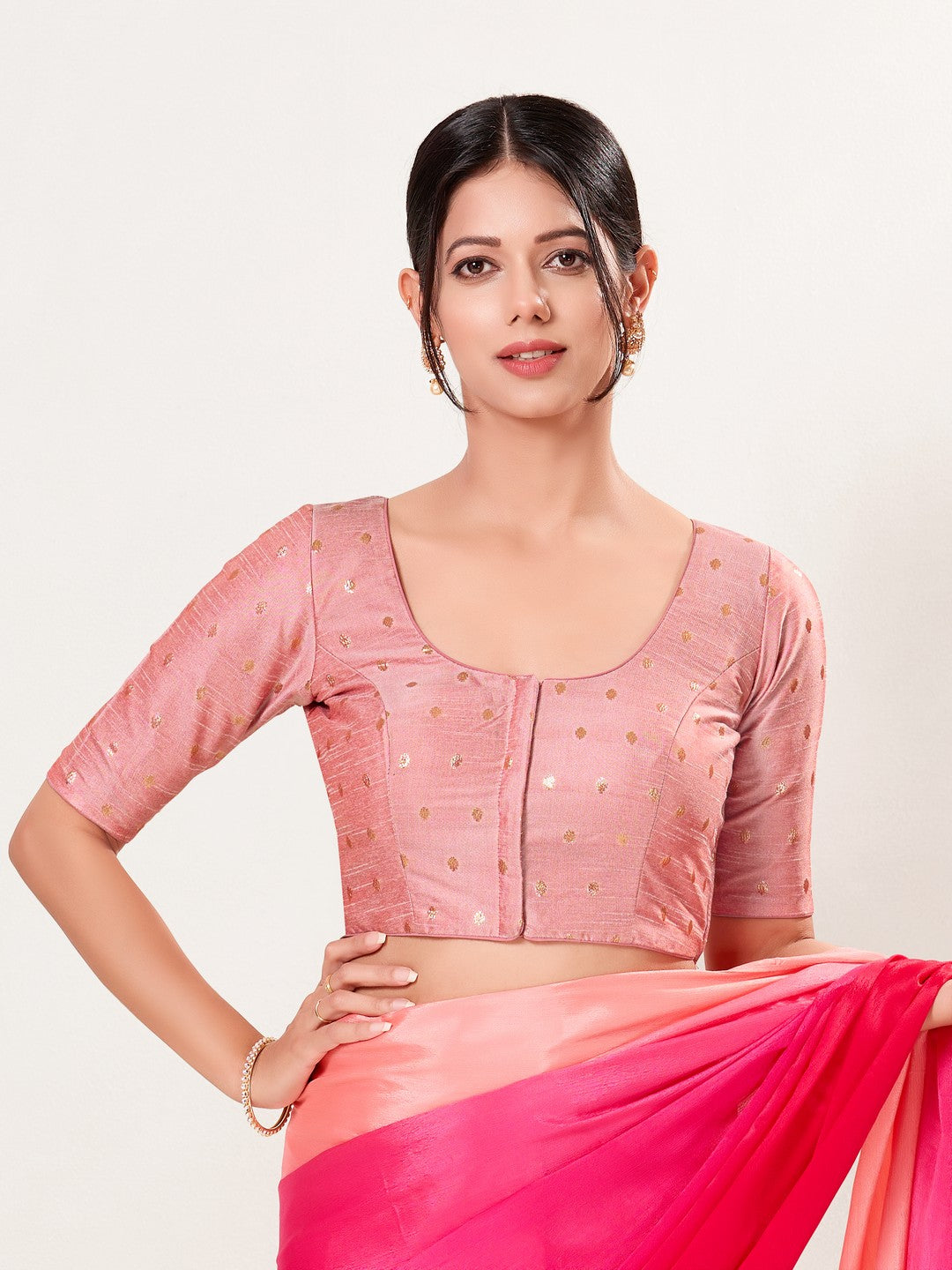 Vamas Polka Dots Slub Silk Round Neck Blouse