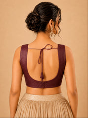 Shimmer Fabric Sleeveless Essential Round Neck Blouse