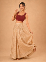 Shimmer Fabric Sleeveless Essential Round Neck Blouse