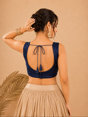 Shimmer Fabric Sleeveless Essential Round Neck Blouse