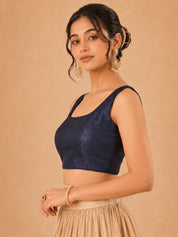 Shimmer Fabric Sleeveless Essential Round Neck Blouse