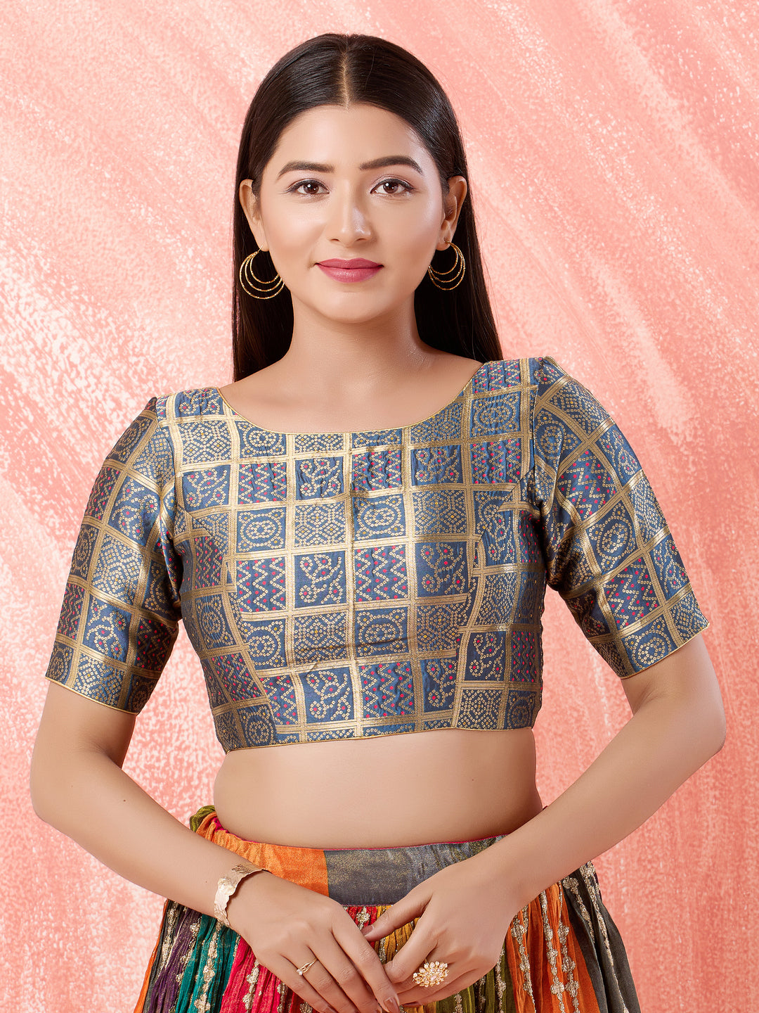 Quare Bandhani Weaved Brocade High Neck Blouse