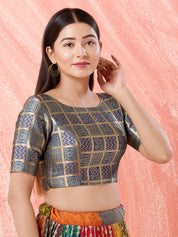 Quare Bandhani Weaved Brocade High Neck Blouse