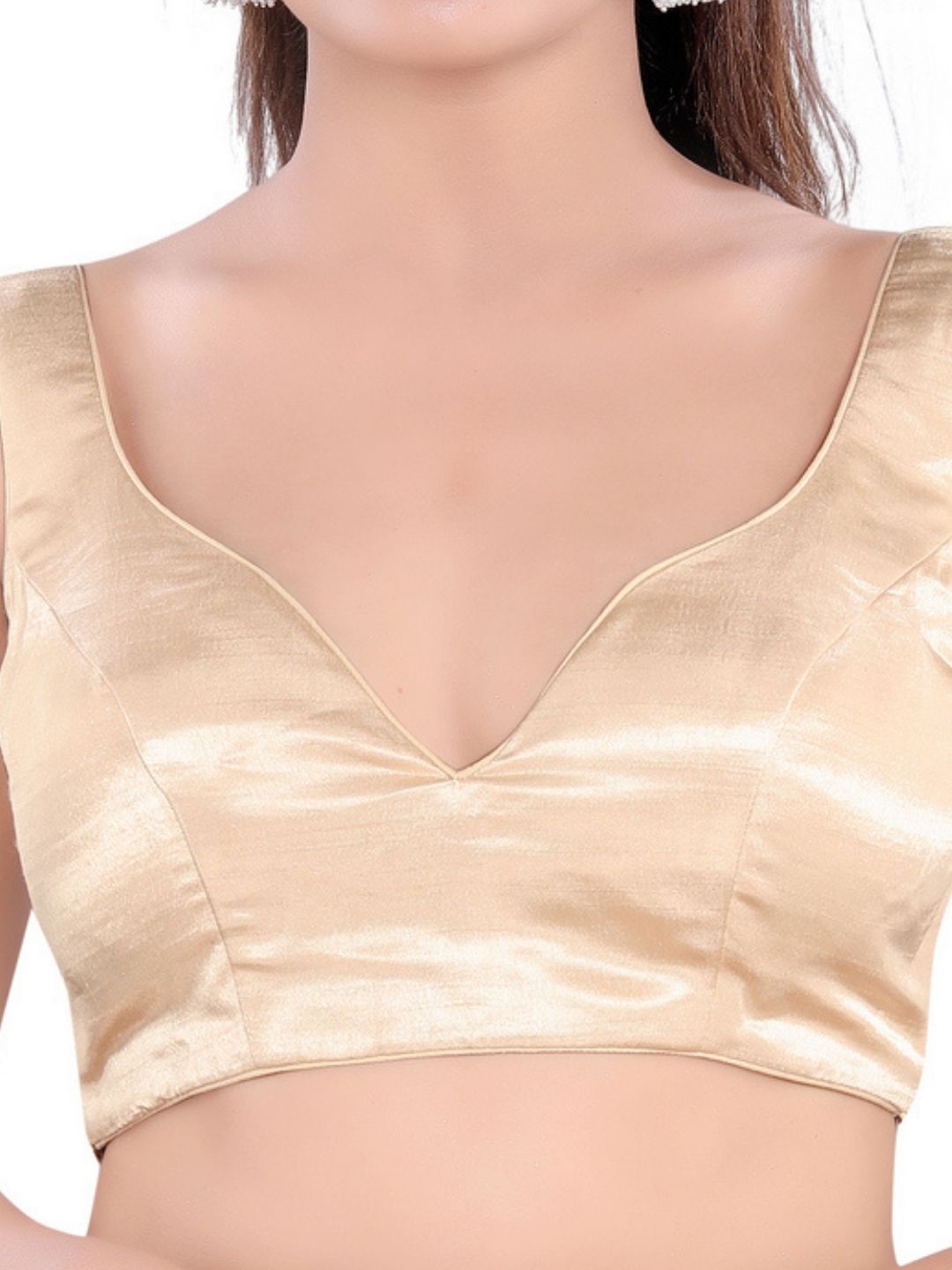 Gajji Silk Paan Neck Sleeveless Solid Partywear Blouse