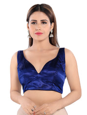 Gajji Silk Paan Neck Sleeveless Solid Partywear Blouse