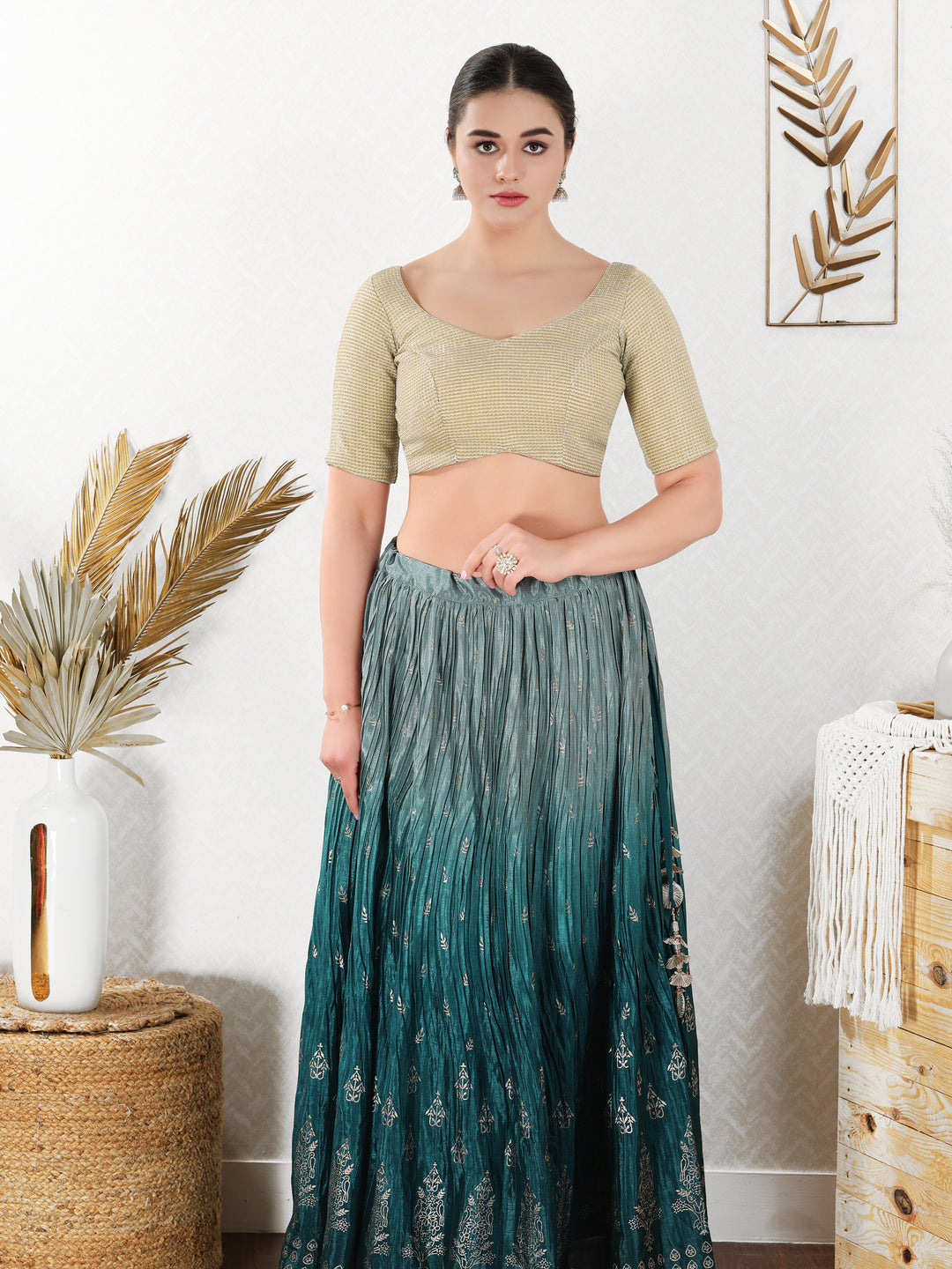 Shiny Shimmer Paan Neck Essential Festive Blouse