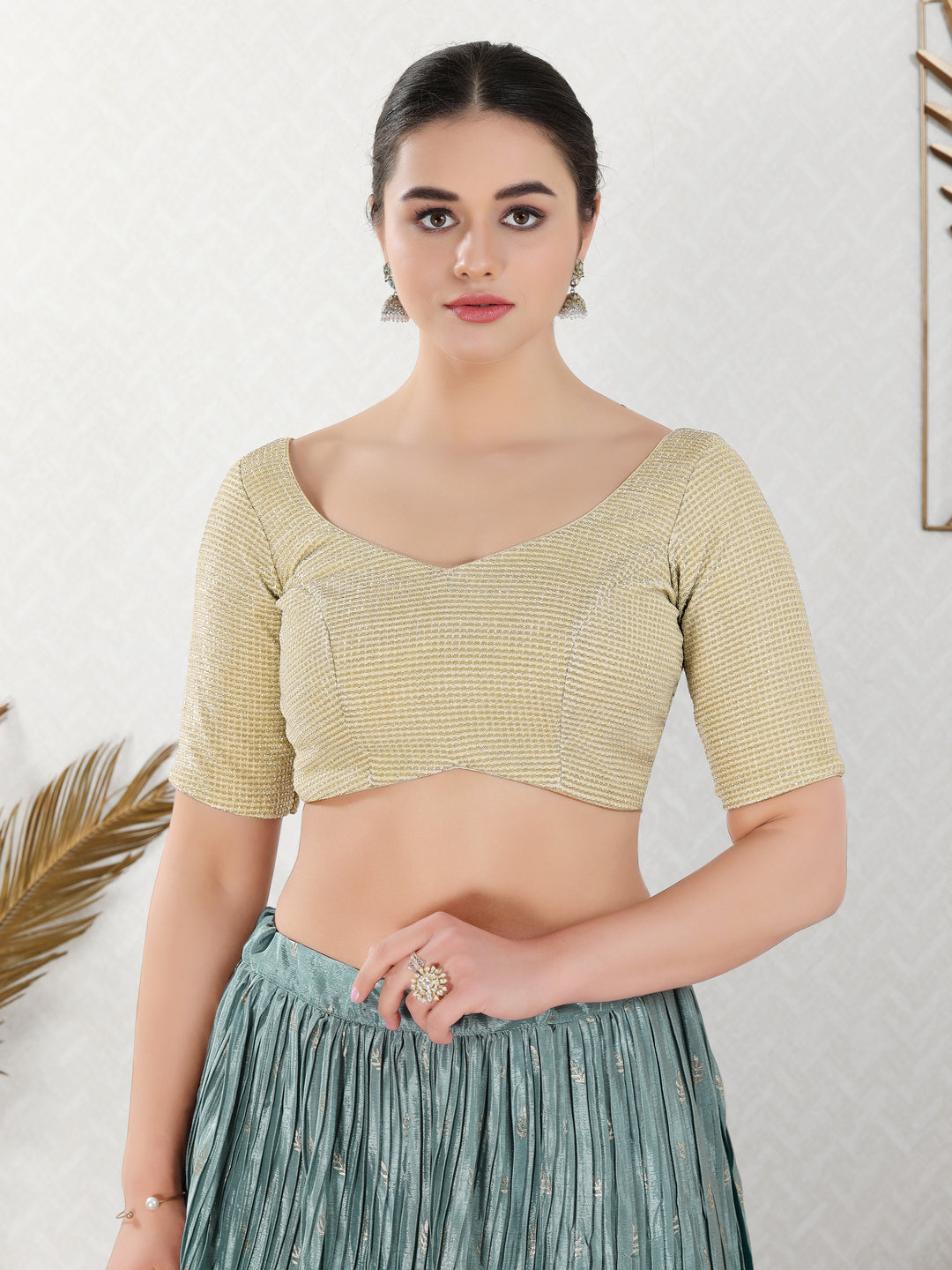 Shiny Shimmer Paan Neck Essential Festive Blouse