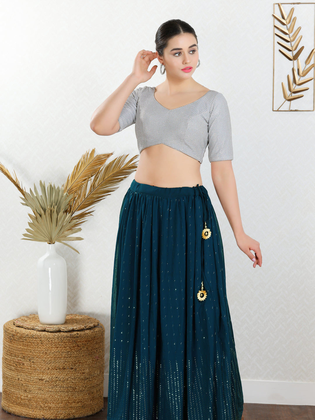 Shiny Shimmer Paan Neck Essential Festive Blouse