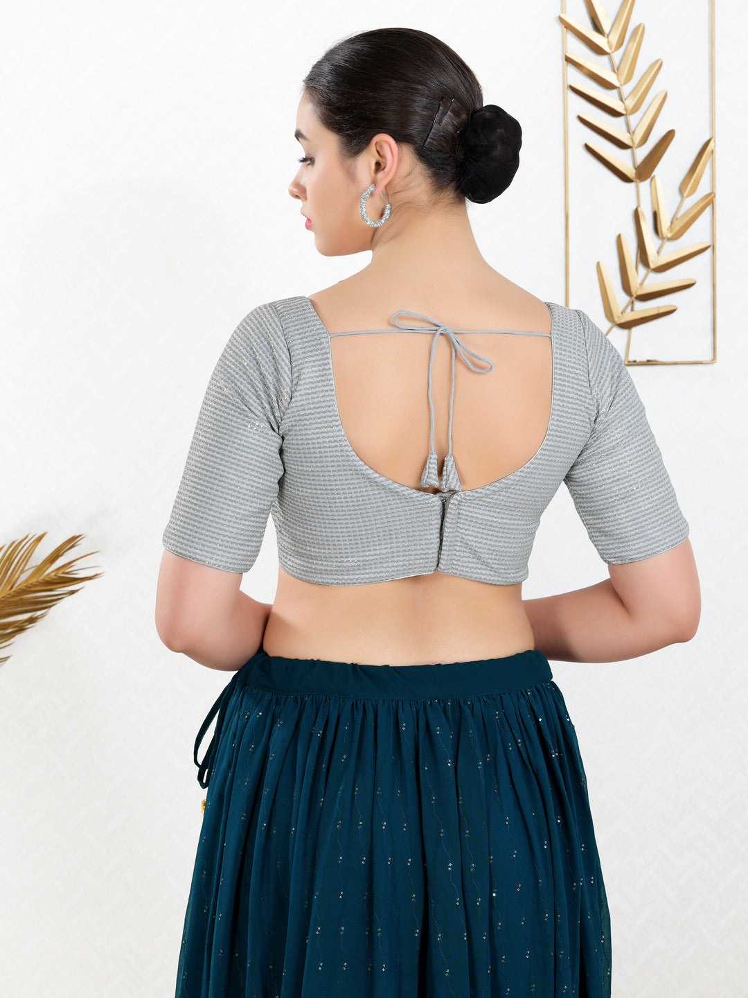 Shiny Shimmer Paan Neck Essential Festive Blouse