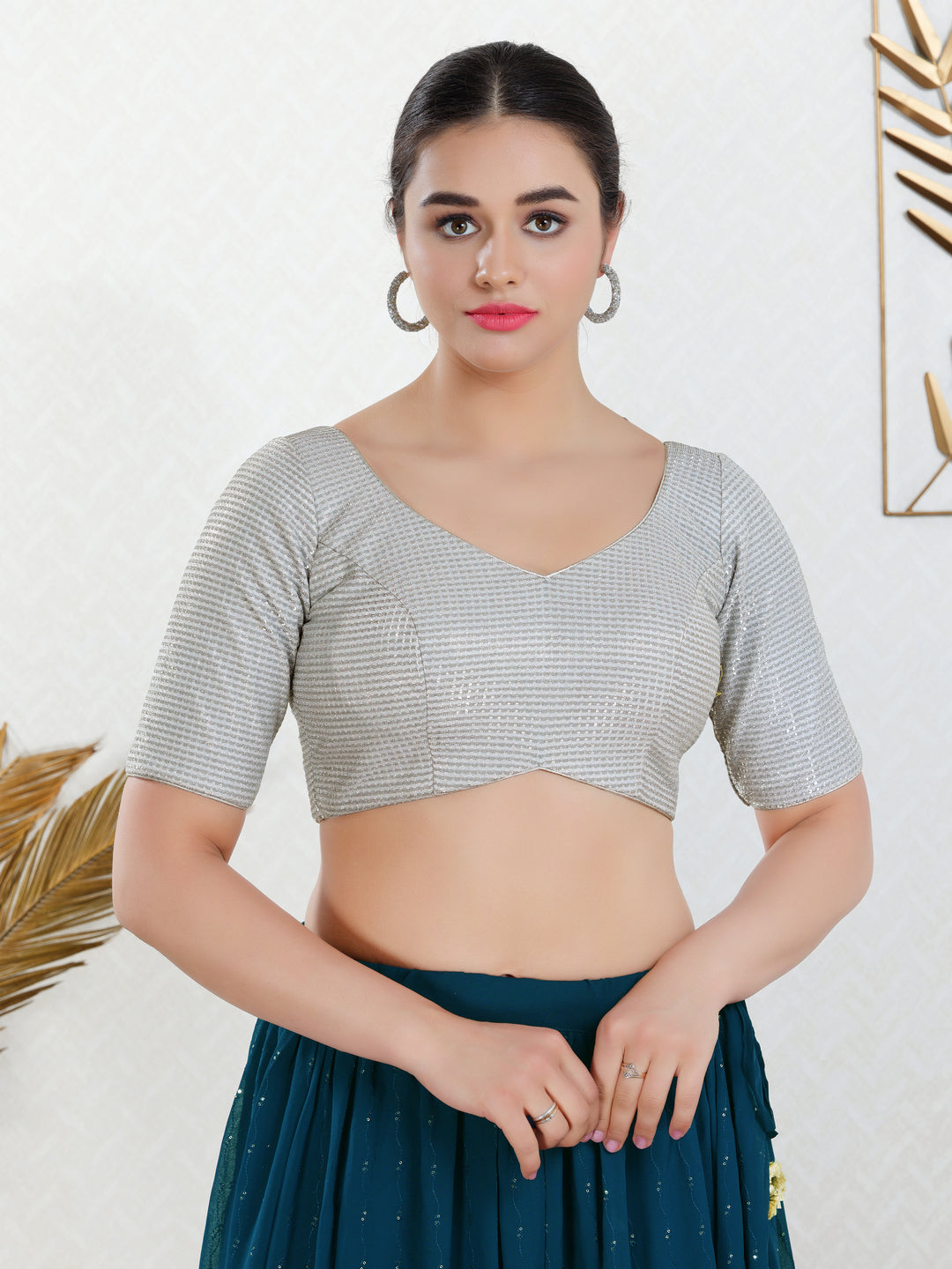 Shiny Shimmer Paan Neck Essential Festive Blouse