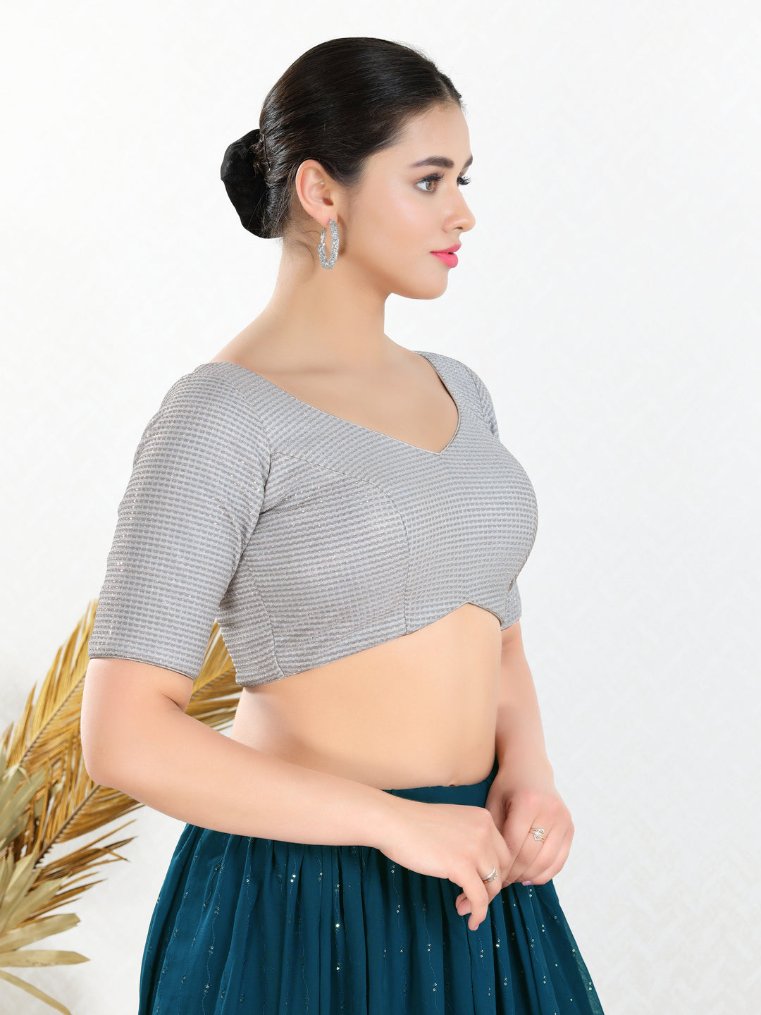 Shiny Shimmer Paan Neck Essential Festive Blouse