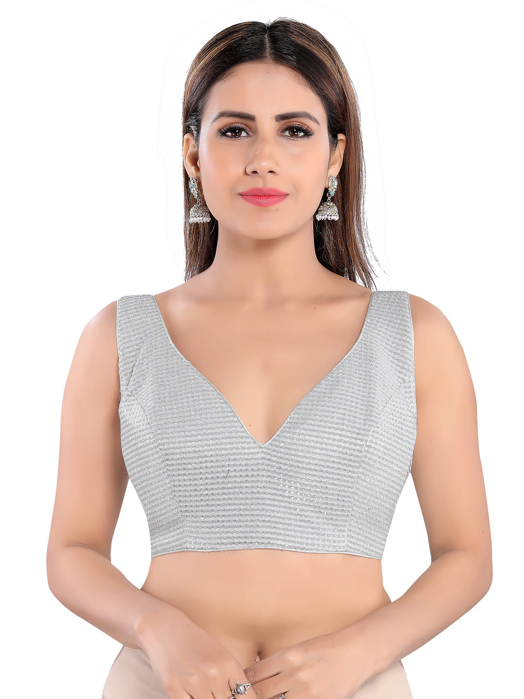 Shimmer Sleeveless Core Paan Neck Partywear Blouse