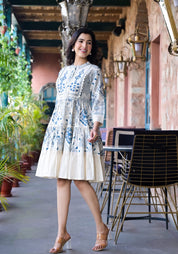 White Dress With Blue Philkari Embroidery