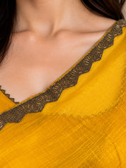 Vervee Couture Women Mustard Yellow Solid Tissue Saree