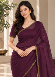Vervee Couture Women Purple Solid Tissue Saree